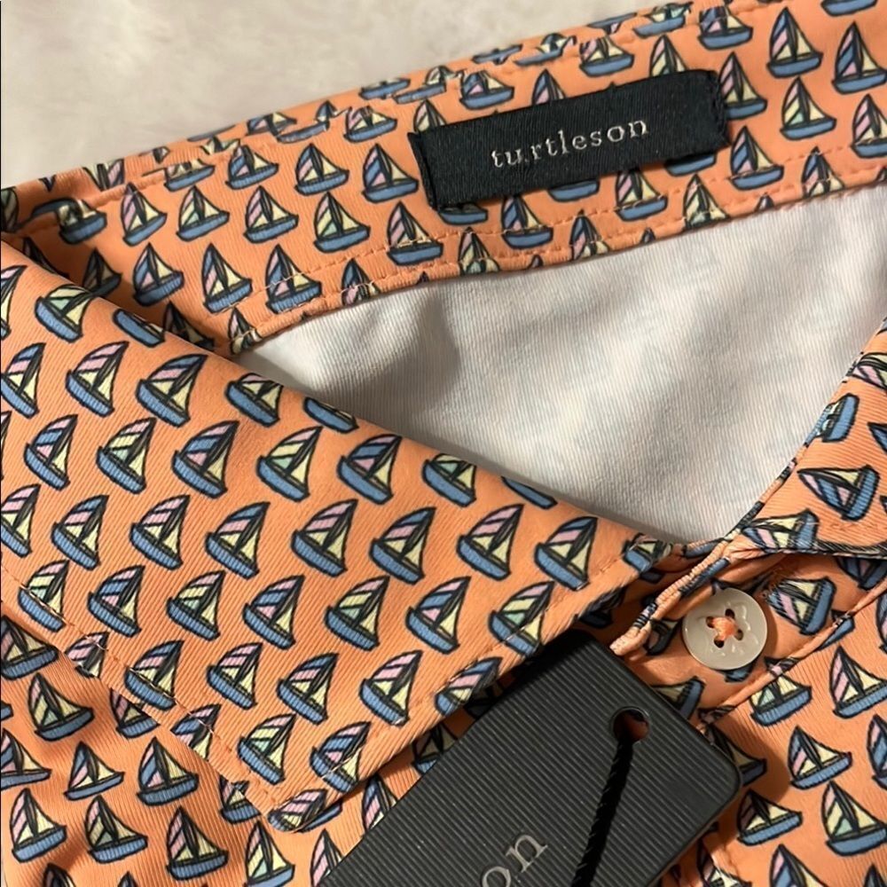 New! Turtleson Skipper Performance Orange Sailboat Print‎ Shirt Creamsicle
